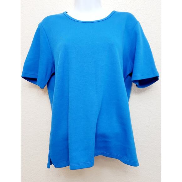Draper's & Damon's Blue Round Neck Top Large Short Sleeves Lightweight Stretch - Picture 1 of 3